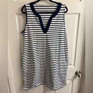 Lands’ End Navy and White Striped Sleeveless Dress w Pockets Size XL